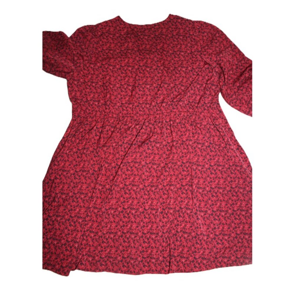 ASOS Urban Threads, Ditsy Floral V-Neck Long-Sleeve Swing Dress, Burgundy (18W) - Picture 14 of 16